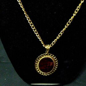 Handmade Red vintage pendant with Gold link chain